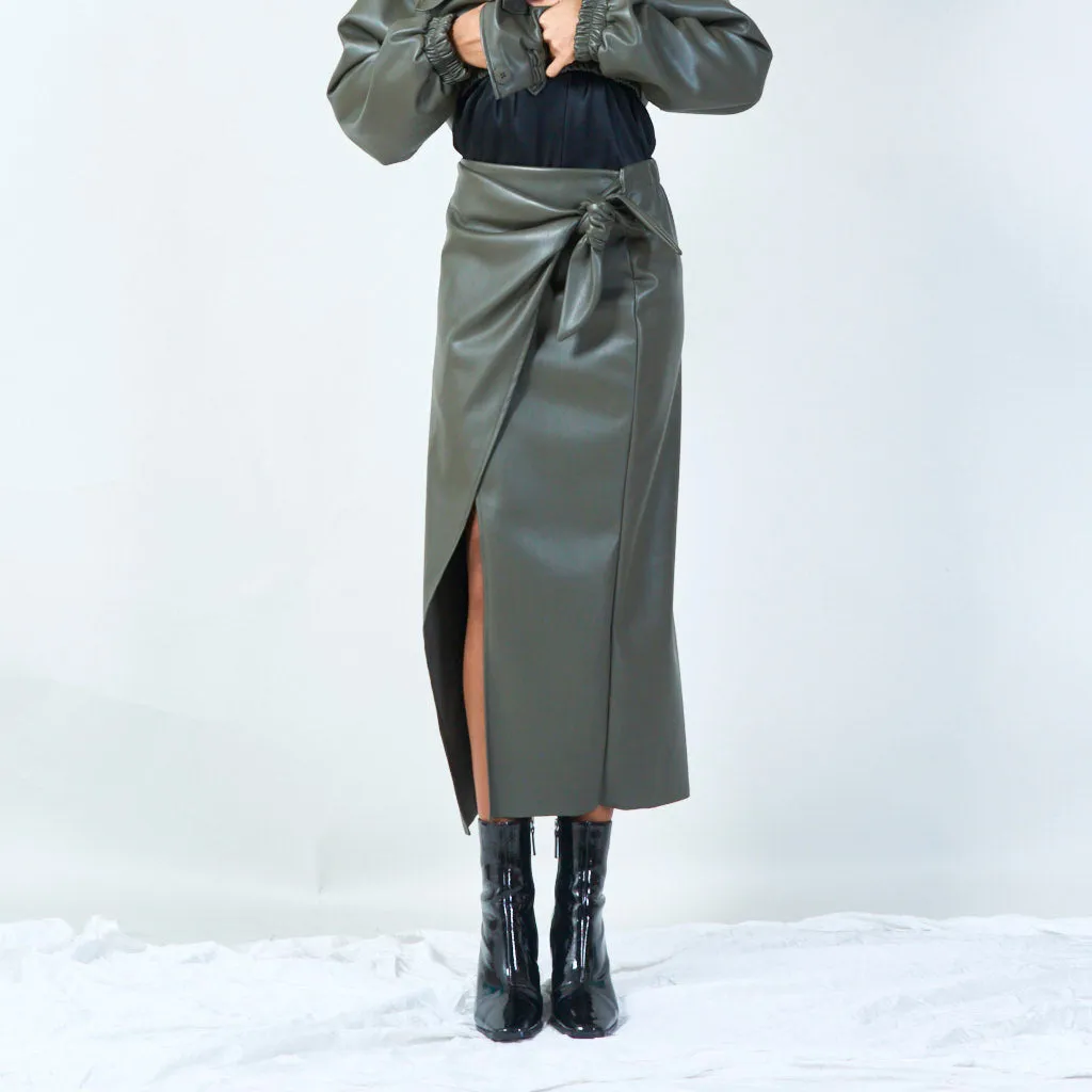 Wrap midi skirt with knotted detail wholesale